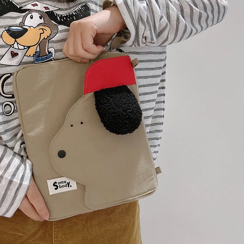 thumbnail for 三色补丁卷毛小狗Ipad包简约可爱卡通手腕包多功能百搭休闲保护套