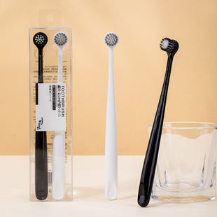 晨客圆头螺旋丝软毛牙刷家用成人男女士情侣2支装黑白小头牙刷