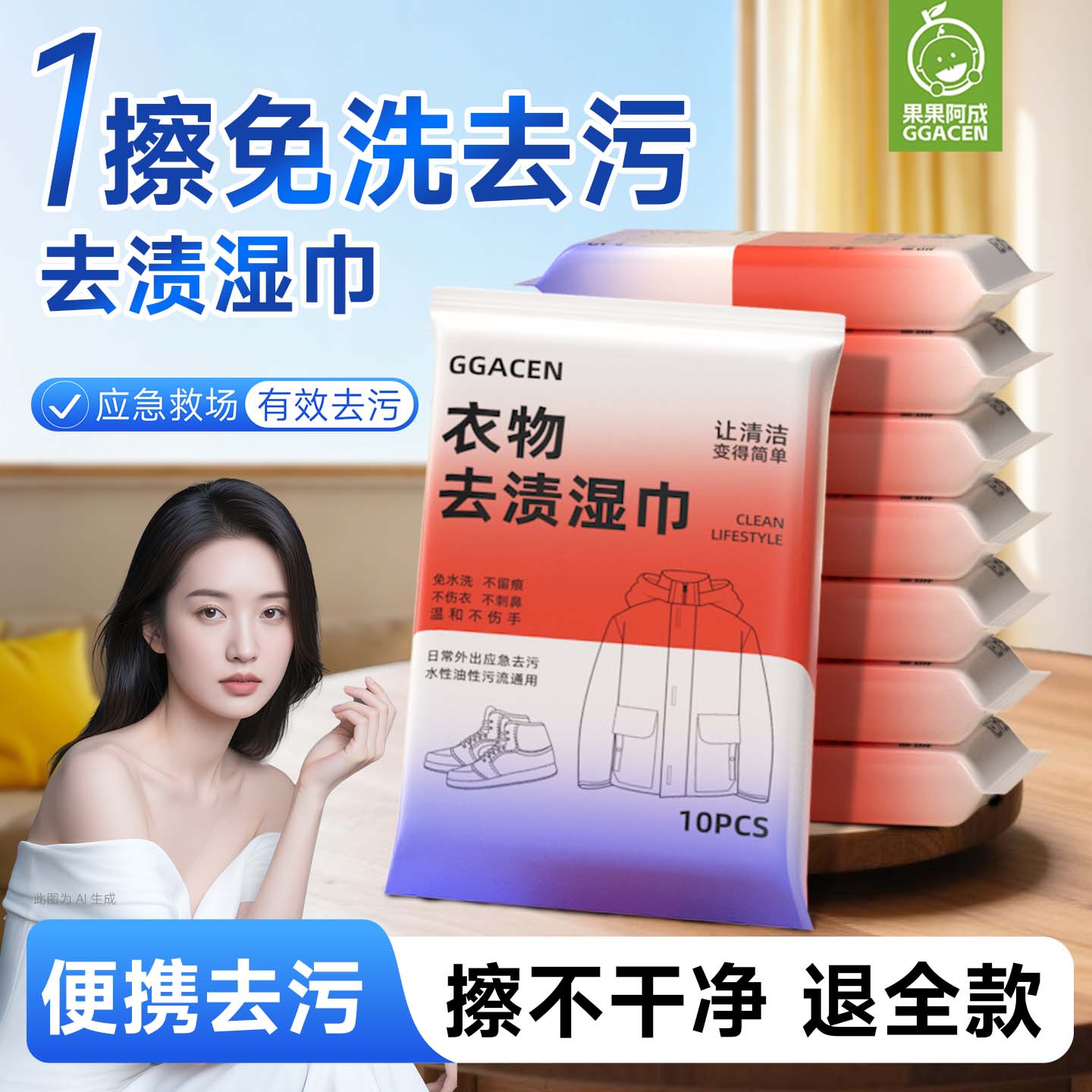 擦鞋湿巾小白鞋清洁神器衣物去渍湿纸巾羽绒服去油去污小包便携装
