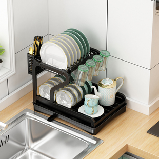 厨房沥水碗架碗筷架碗柜置物架沥碗架沥水架双层架碗碟餐具收纳架