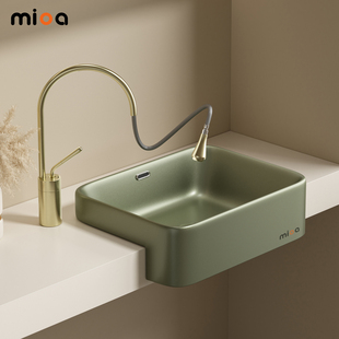 MIOA中古风酒店风半嵌入式台上盆陶瓷洗脸盆方形橄榄绿洗手盆台盆