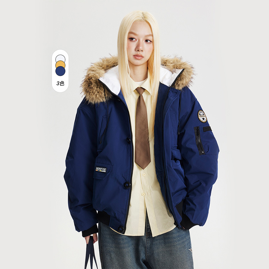 CATTEE美式学院工装毛领棉衣外套