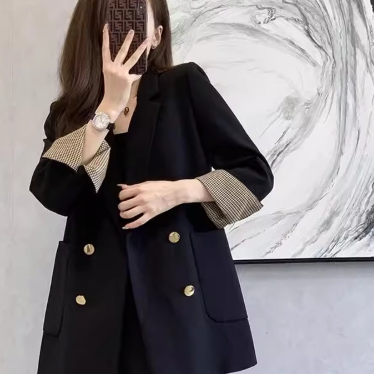 黑色小西装外套女2024春秋季新款感气质小个子休闲设计感西服