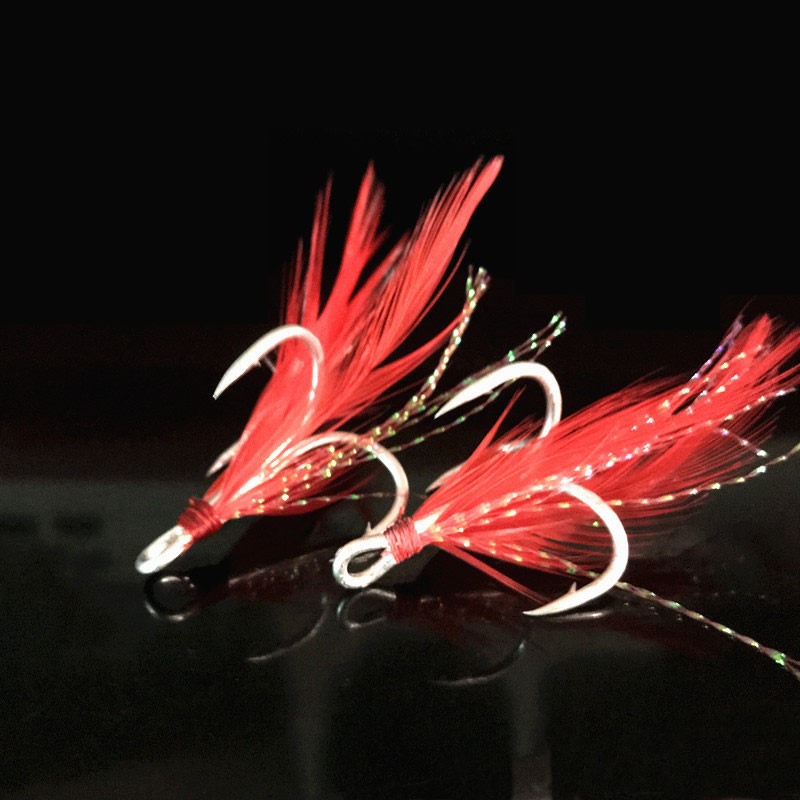 加强型海钓绑毛 三本羽毛钩  路亚拟饵 配套鱼钩 带鱼 红毛血槽钩