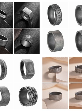 复古做旧维京卢恩符文钛钢男士戒指环时尚个性风穿搭手饰不掉色