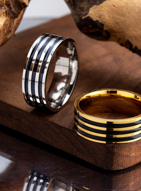时尚个性小众滴胶钛钢戒指高级感男女同款学生素戒对戒水洗不掉色
