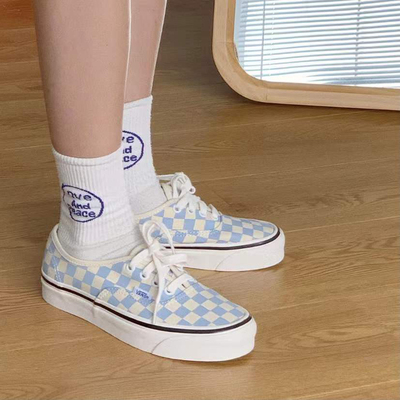 VANS蓝白棋盘格低帮帆布女鞋