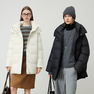蝶之河【特价新款】云朵感防水蓄热时髦立裁中长款连帽廓形羽绒服
