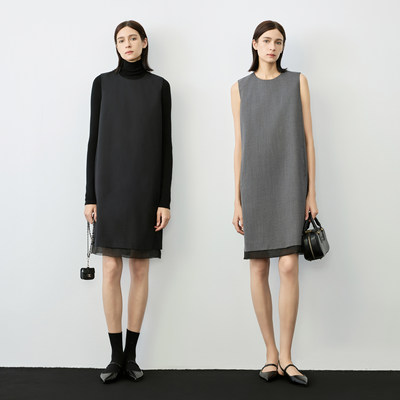 蝶之河欧根纱拼接无袖连衣裙