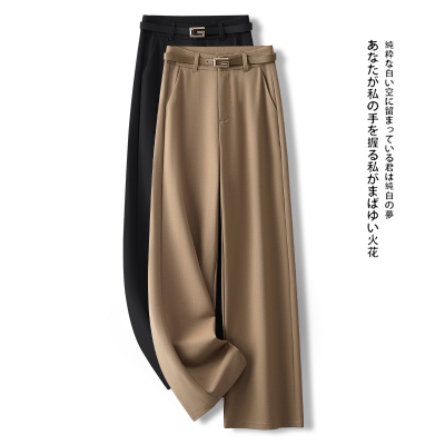 卡其色阔腿裤女夏季2025新款今年流行的爆款裤高腰窄版西装直筒裤