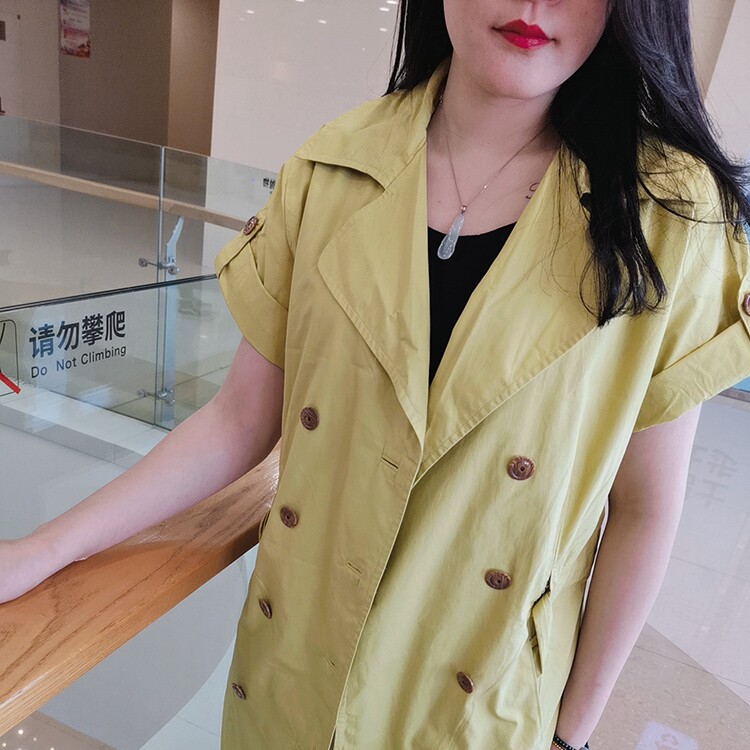 半袖风衣中长款修身连衣裙短袖纯色坏丫头大码女装2025春夏2216