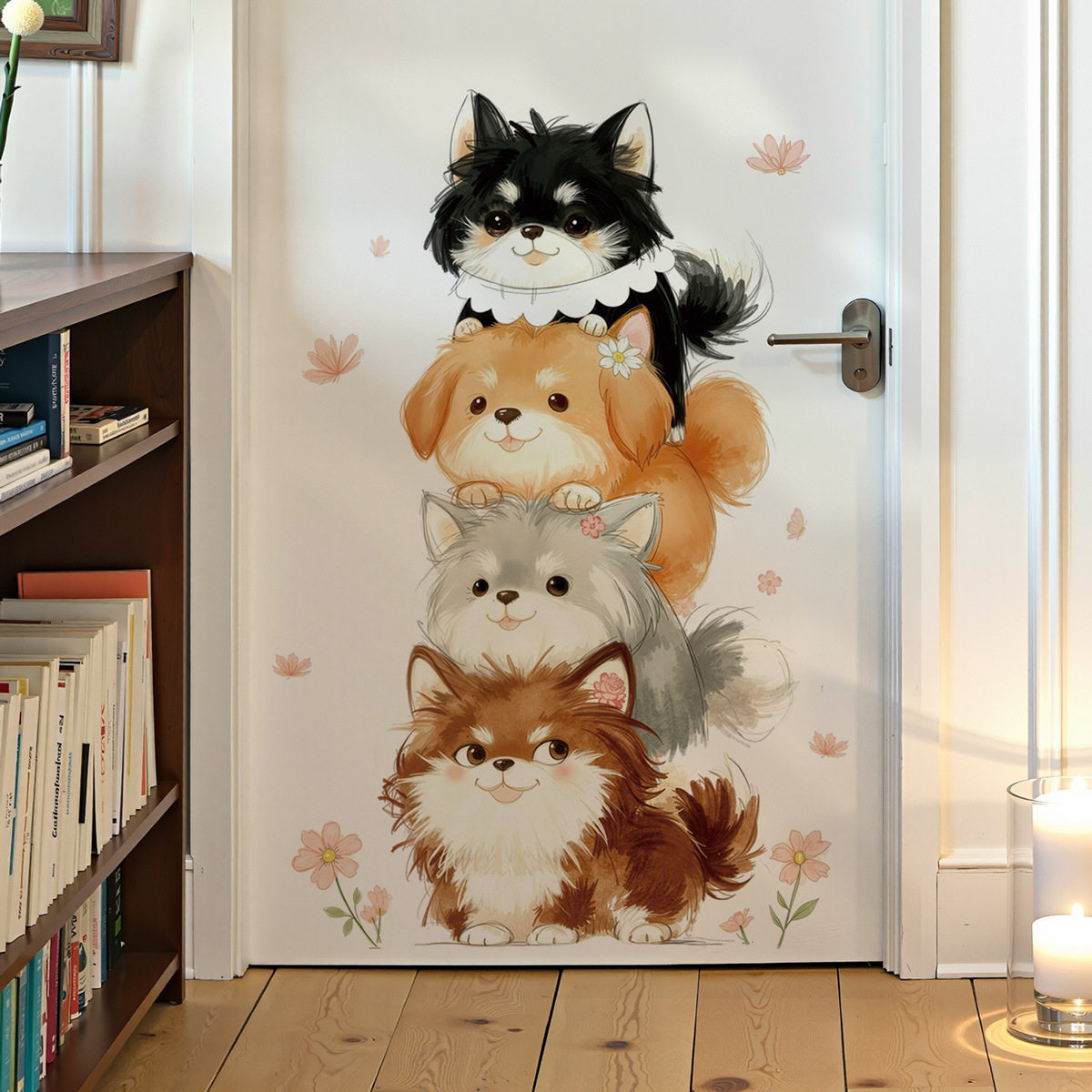 卡通猫咪叠叠坐背景贴画儿童房可爱动物贴纸墙贴玄关门口贴纸