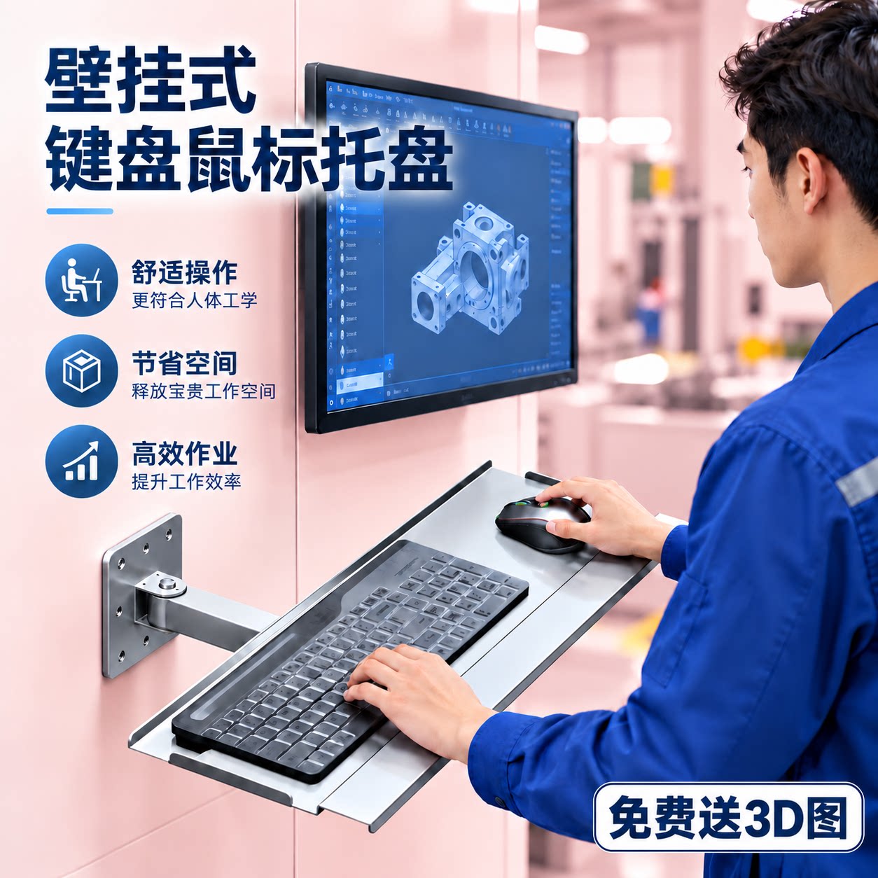 直销S201B旋转壁挂架 带鼠标键盘托墙装侧装式显示器支架折叠短臂