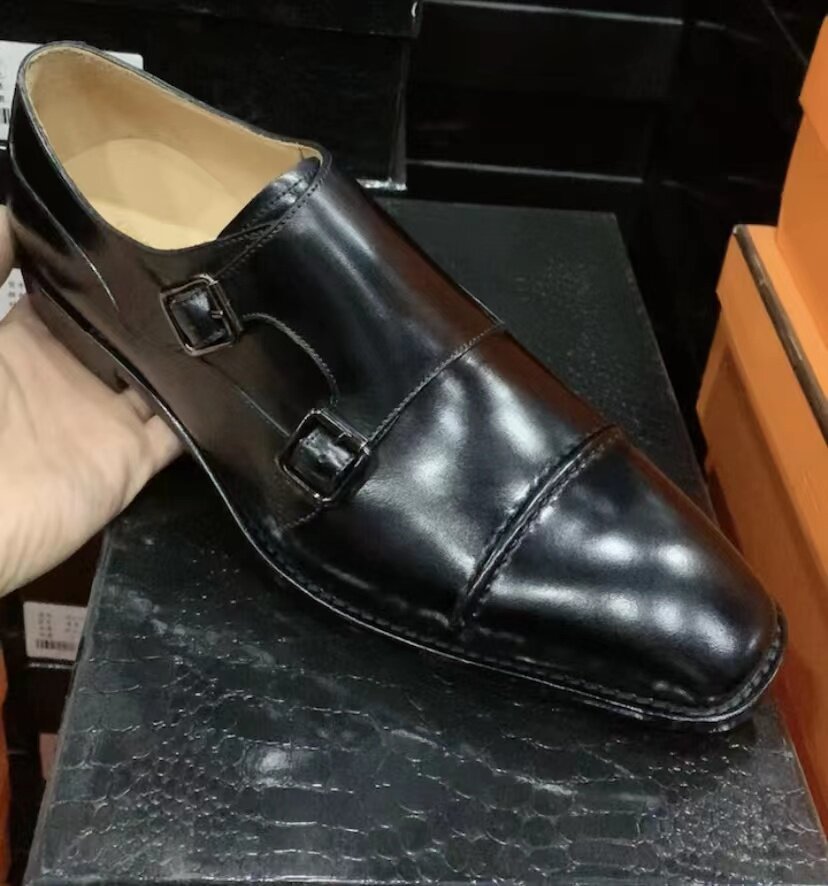 意大利进口牛皮费雷品牌原盒包装双排扣孟克鞋全牛皮底高端男鞋
