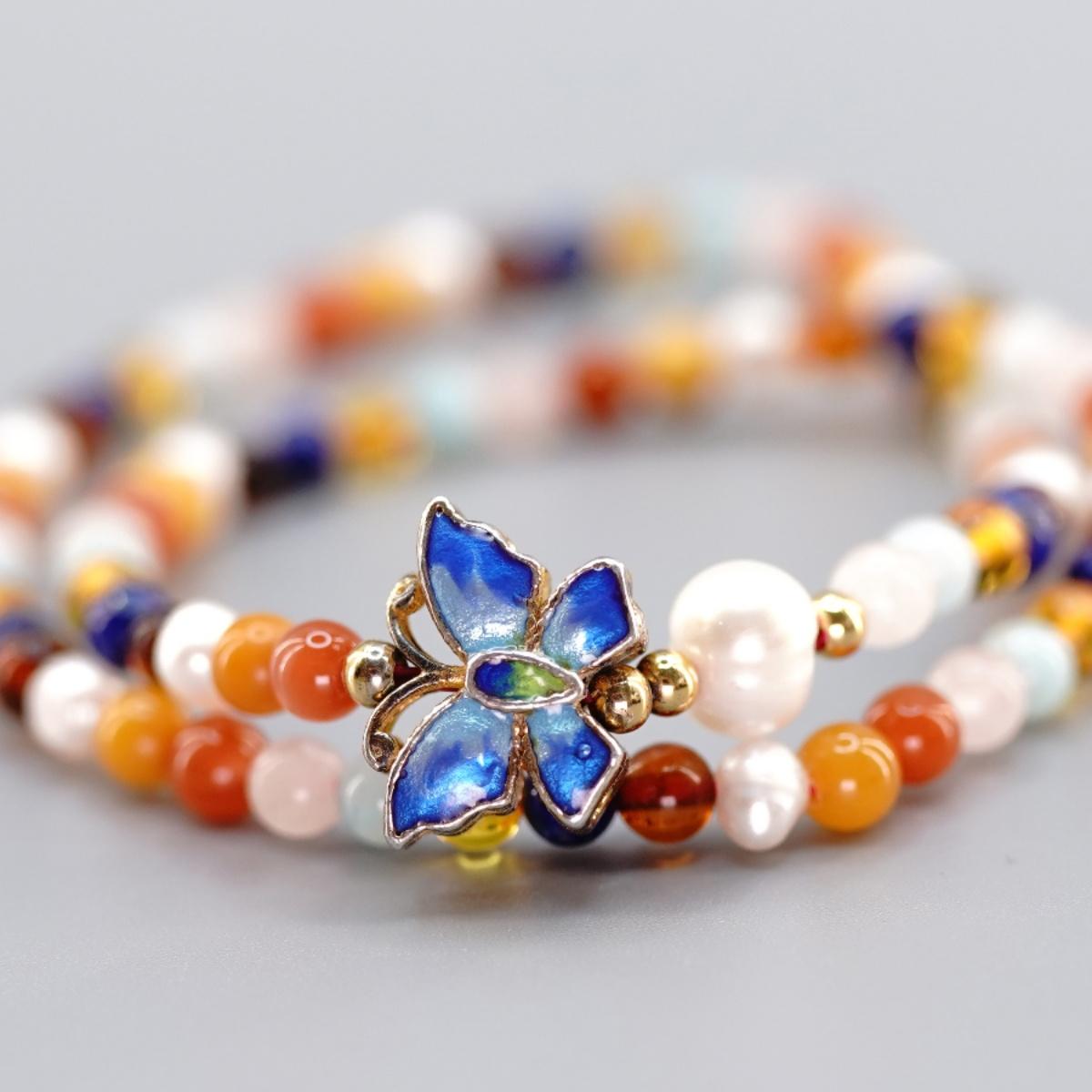 珐琅蝴蝶多宝双圈孤品手工