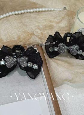 气质轻奢高级感AB面爱心水钻满天星网纱蝴蝶泡泡抓夹7cm