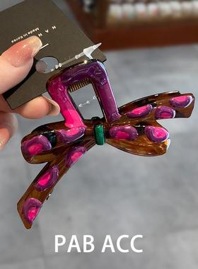 韩国东大门醋酸滴油豹纹蝴蝶结抓夹洋派精致盘发中号鲨鱼夹发夹女