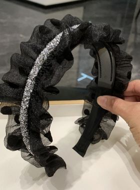 带齿网红蓬松发箍2023字母新款宽边发卡发夹蕾丝高颅顶褶皱头箍