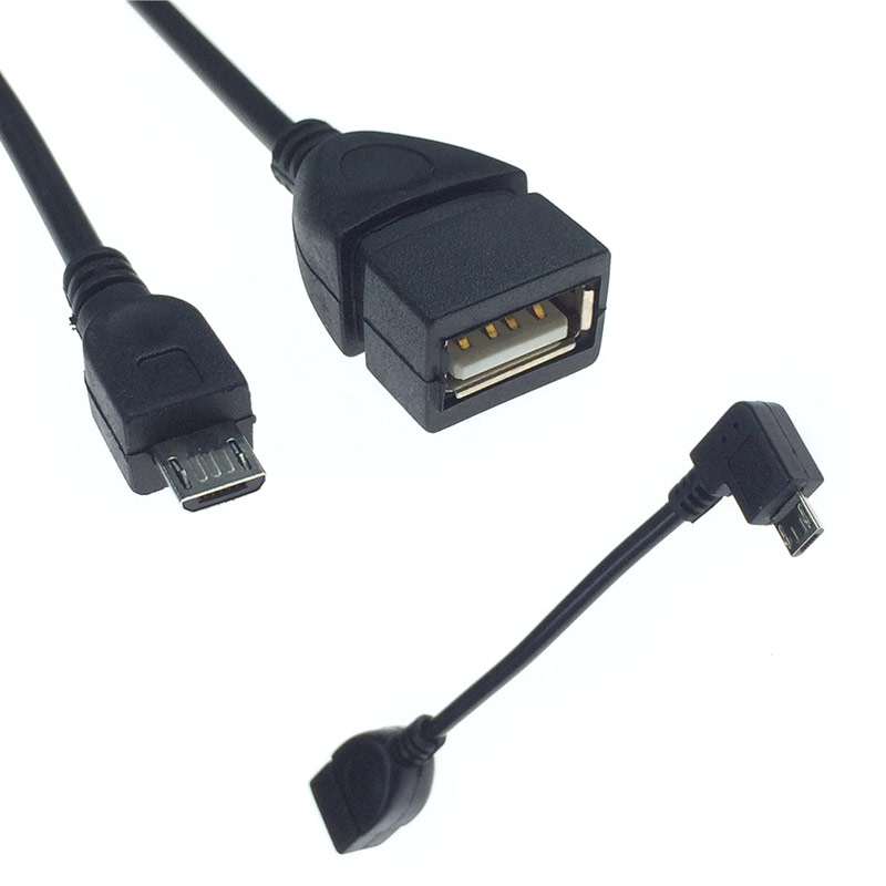 弯头micr usb转usb母OTG线V8数据线5p安卓手机转U盘鼠标键盘转