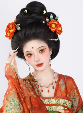 前尘梦汉服配饰绒布烫花仿绒花烫花毛绒感烫花发夹秋冬系列烫花