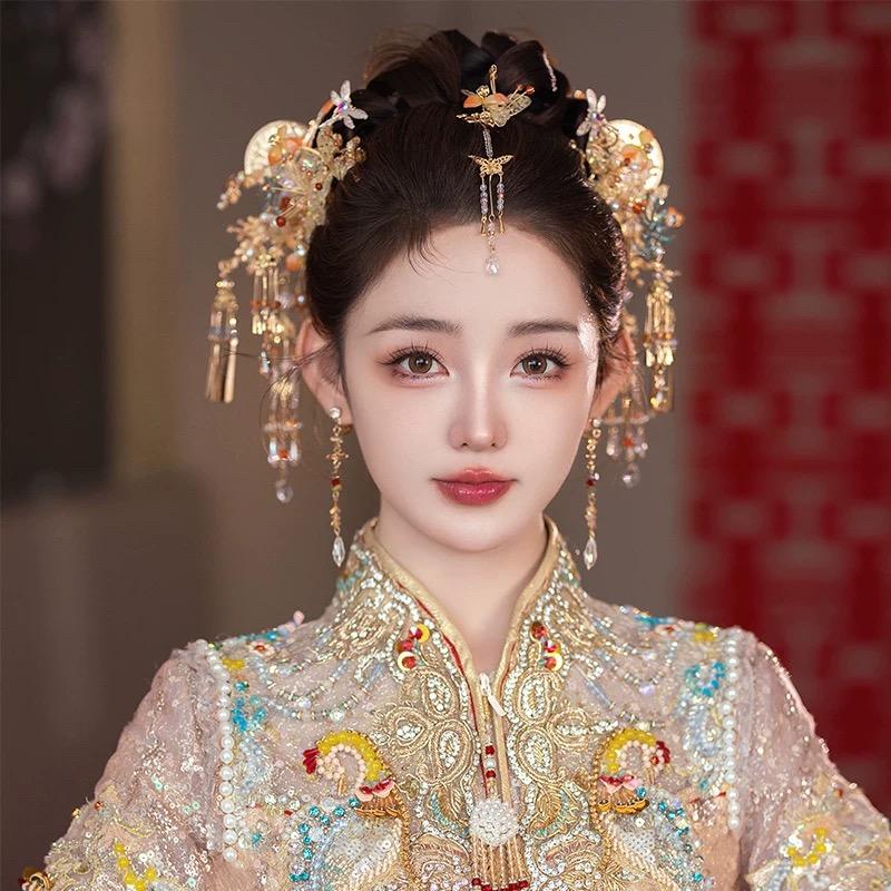 头饰秀禾新娘金色结婚2024新款新中式大气古风汉服配饰秀禾服发饰