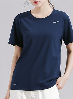 Nike耐克短袖运动T恤女深蓝色圆领舒适透气上衣IB8899-451-010