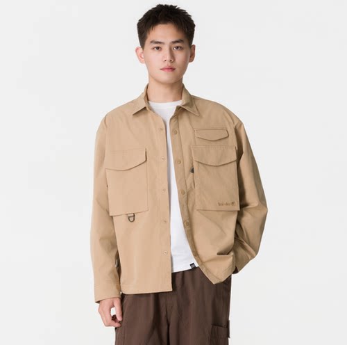 TIMBERLAND添柏岚男士卡其色多口袋工装外套休闲翻领夹克0YHFADF0