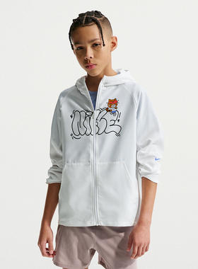 Nike耐克儿童连帽拉链夹克外套白色街头休闲风运动茄克IV2637-100