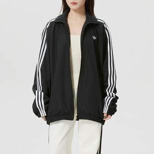 阿迪达斯三叶草女装黑色立领拉链运动外套透气休闲夹克KD2894
