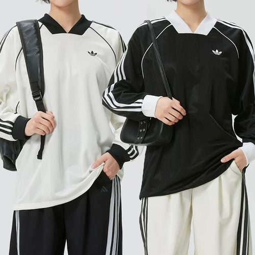 阿迪达斯三叶草复古撞色翻领长袖运动polo衫男女KG3711 KD2897