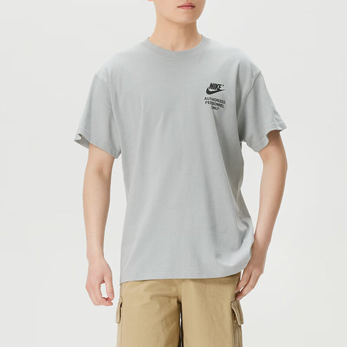 Nike耐克男士短袖T恤灰色标志印花圆领运动休闲上衣DM6428-077