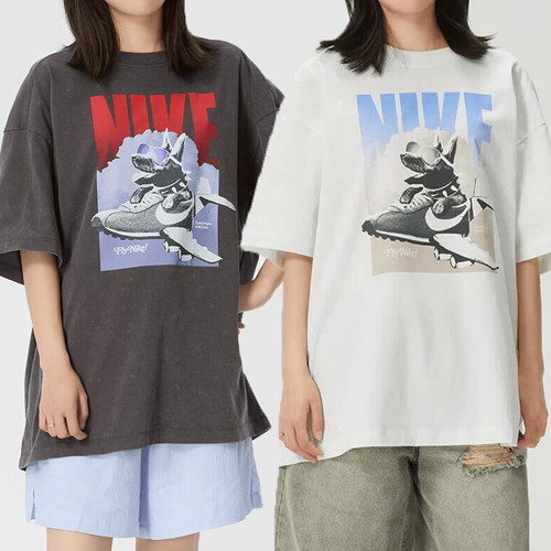 Nike耐克卡通印花短袖T恤女宽松复古做旧上衣IR7588-060-121