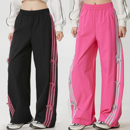阿迪达斯女士复古风侧条纹长裤速干宽松百搭休闲裤KR7598 KR7597