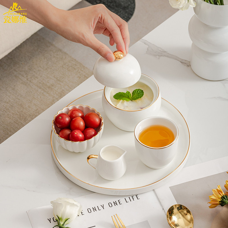 陶瓷燕窝碗精致小碗美容院会所养生粥点心甜品碗带盖炖盅银耳汤碗