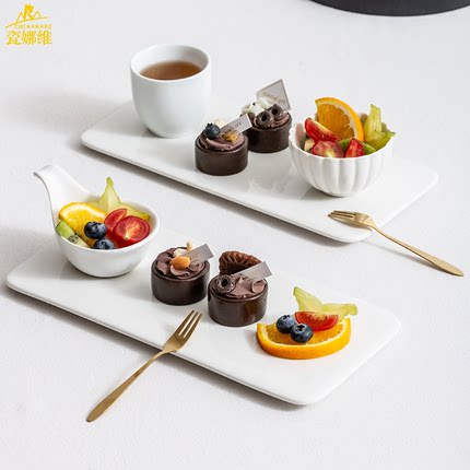 高端商务位上茶歇接待会议甜品台下午茶蛋糕盘子位餐甜点陶瓷餐具