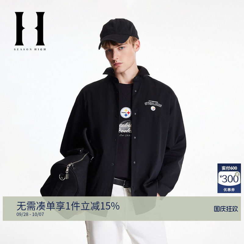 SEASONHIGH秋季男装时尚长袖T恤上衣舒适潮宽松摁扣匹兹堡钢人队图片