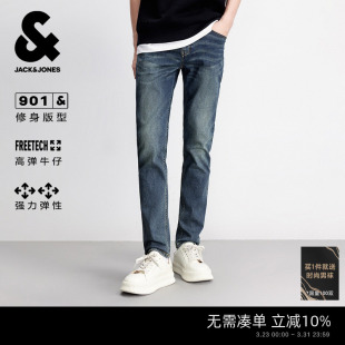 牛仔裤 春季 新款 弹力长裤 杰克琼斯男装 水洗简约纯色修身 子 易拉伸