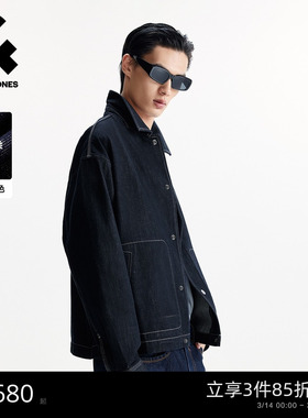 杰克琼斯男装春季纯棉百搭字母刺绣宽松cleanfit翻领夹克牛仔外套