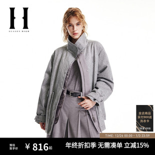 SEASONHIGH秋冬款 女士羽绒服立领假两件拉链按扣双门襟开衩设计女