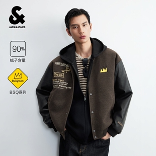 【BSQ联名羽绒服】杰克琼斯冬季男装新款撞色刺绣棒球领潮流外套