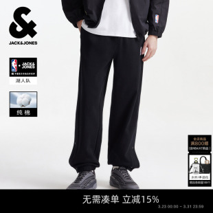 春季 杰克琼斯男装 纯棉宽松湖人卫裤 男士 子束脚按扣 裤 NBA联名