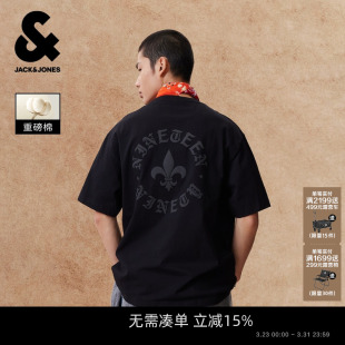 发泡印T恤情侣装 春夏新款 杰克琼斯男装 刺绣宽松打底衫 重磅棉
