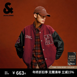 红色宽松短款 杰克琼斯男装 飞行员夹克棒球服外套 马年新年款