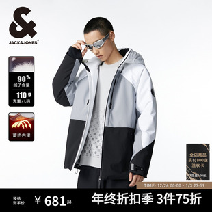 杰克琼斯男装 秋冬潮衣身撞色拼接保暖防风反光字母胶印羽绒服外套