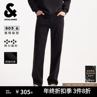男长裤 秋冬保暖弹力直筒黑色牛仔裤 903杰克琼斯男装 子男款 加绒