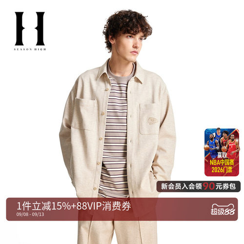 SEASONHIGH植绒刺绣长袖衬衫