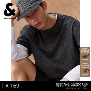 【佩斯利印花】杰克琼斯男装春季新款满印T恤宽松打底衫纯棉情侣