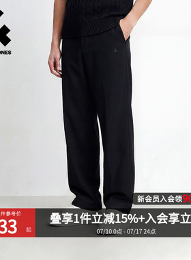 杰克琼斯男装夏季休闲裤卫裤黑色刺绣宽松紧腰头纯色长裤子男士潮