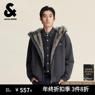 百搭夹克外套男装 棉衣连帽仿貂毛绒感时尚 冬季 杰克琼斯棉服男款