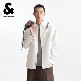 【纯棉衬衫男款】杰克琼斯春季新款长袖衬衣涂鸦休闲上衣外套男装